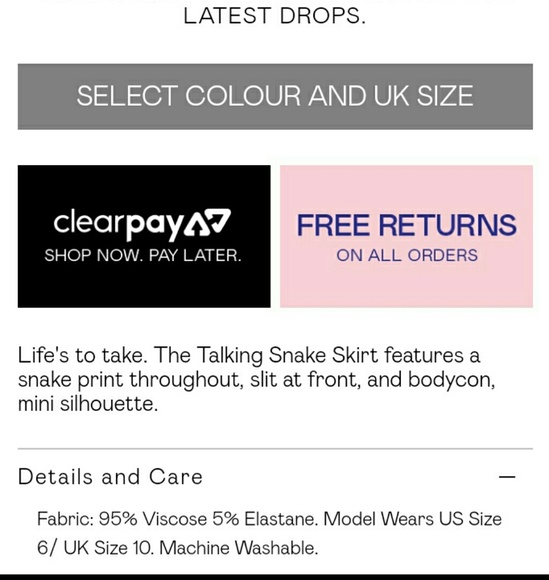 NWT Slit Snake Print Mini Skirt US Size 4 UK 8 - Picture 5 of 6